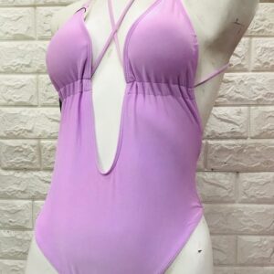 Traje de Baño entero Lila sin espalda con tiras cruzadas