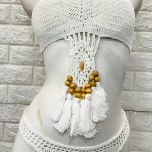 Bikini Halter de crochet con detalles de madera